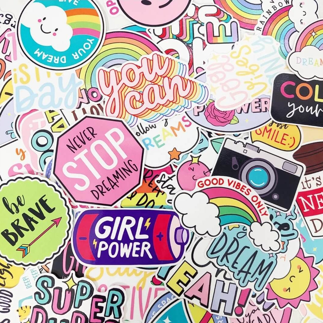 Set of 10 cute positive words sticker pack