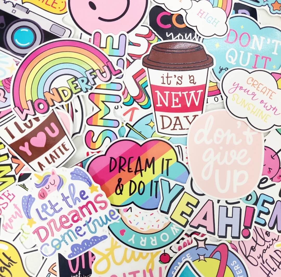 Set of 10 cute positive words sticker pack