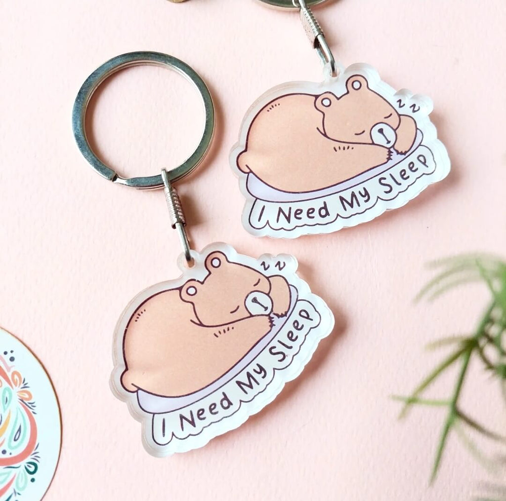 I Need My Sleep - Cute Bear Acrylic Keychain