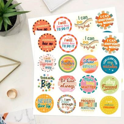 Set of 16 round Motivational Sticker Sheet