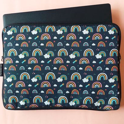Rainbow Clouds Navy Laptop Sleeve
