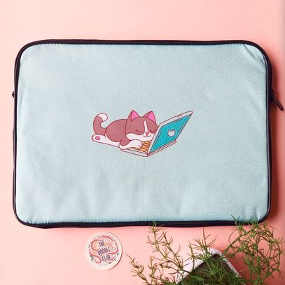 Mint Green Sleepy Cat Laptop Sleeve