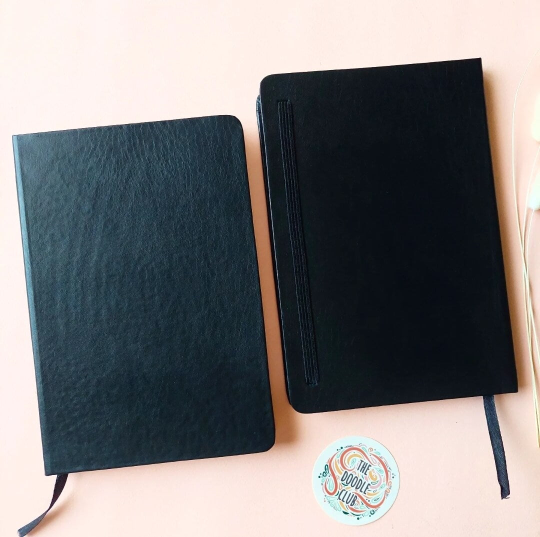 Black Leather Checked Pages Journal