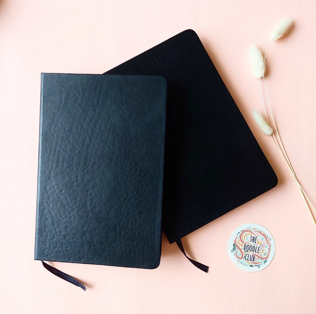 Black Leather Checked Pages Journal