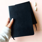 Black Leather Checked Pages Journal