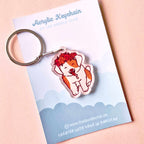 Floral Head Band Dog - White and Brrown Acrylic Keychain