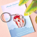 Floral Head Band Dog - White and Brrown Acrylic Keychain