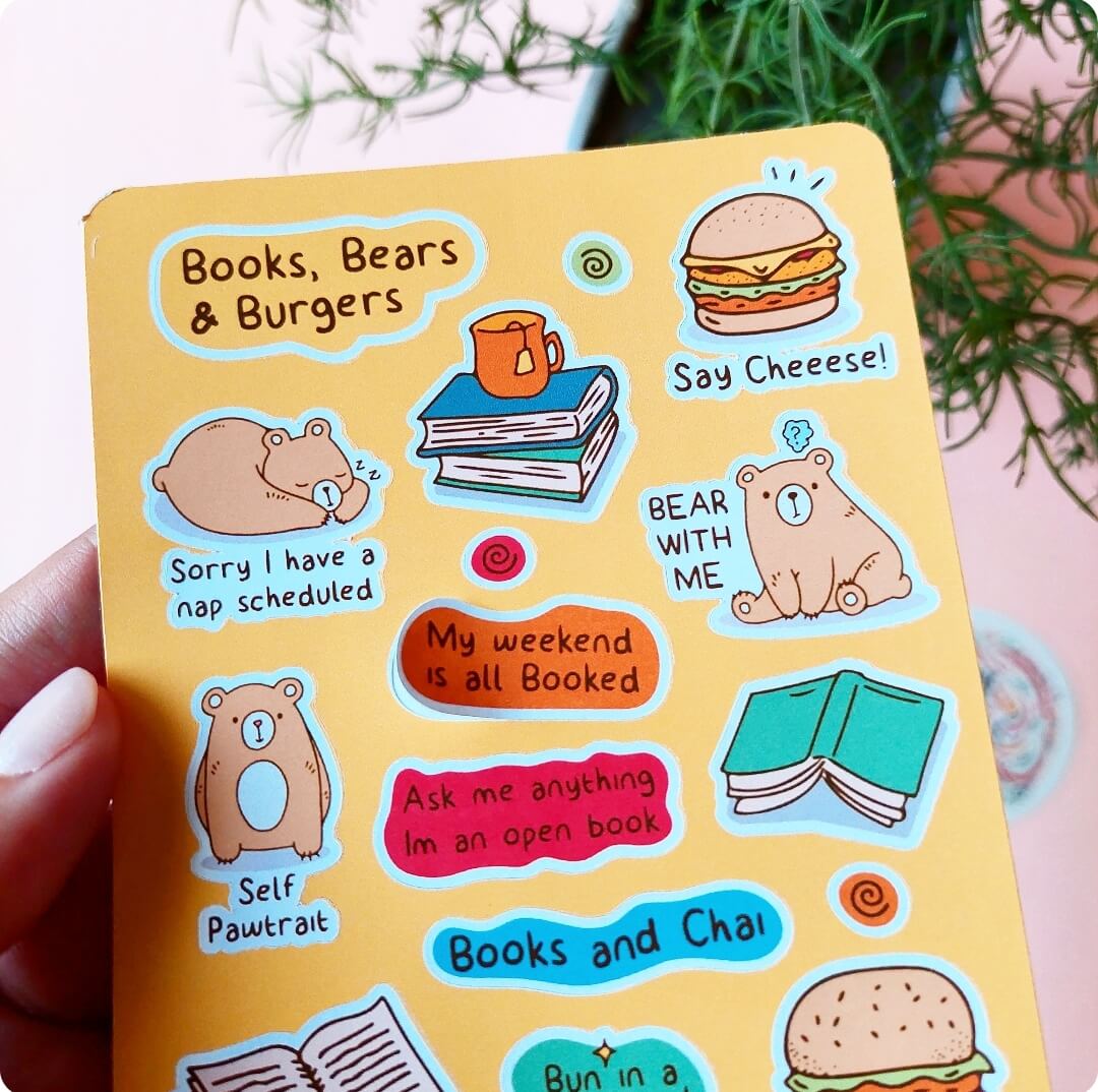 Books , Bears and Burger Sticker Sheet