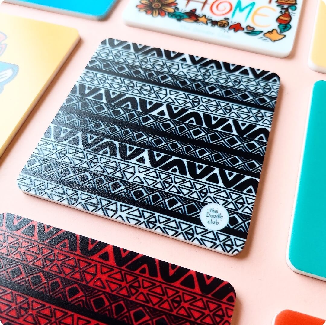 Black and white Doodle Acrylic Coaster