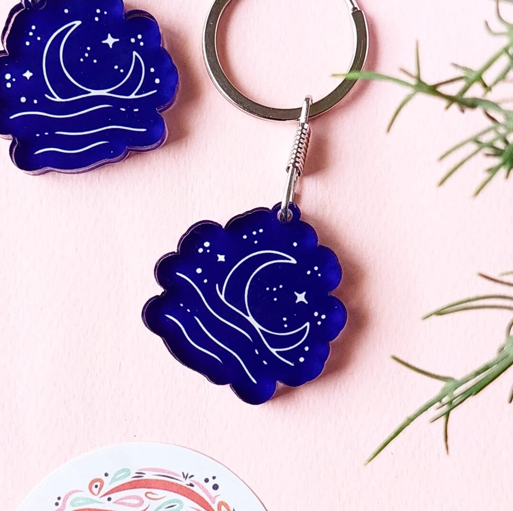 Set of 2 Yellow Sun and Blue Moon Ocean Acrylic Keychain