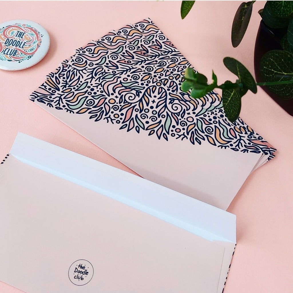 Boho Leaves Multipurpose Pink Envelopes