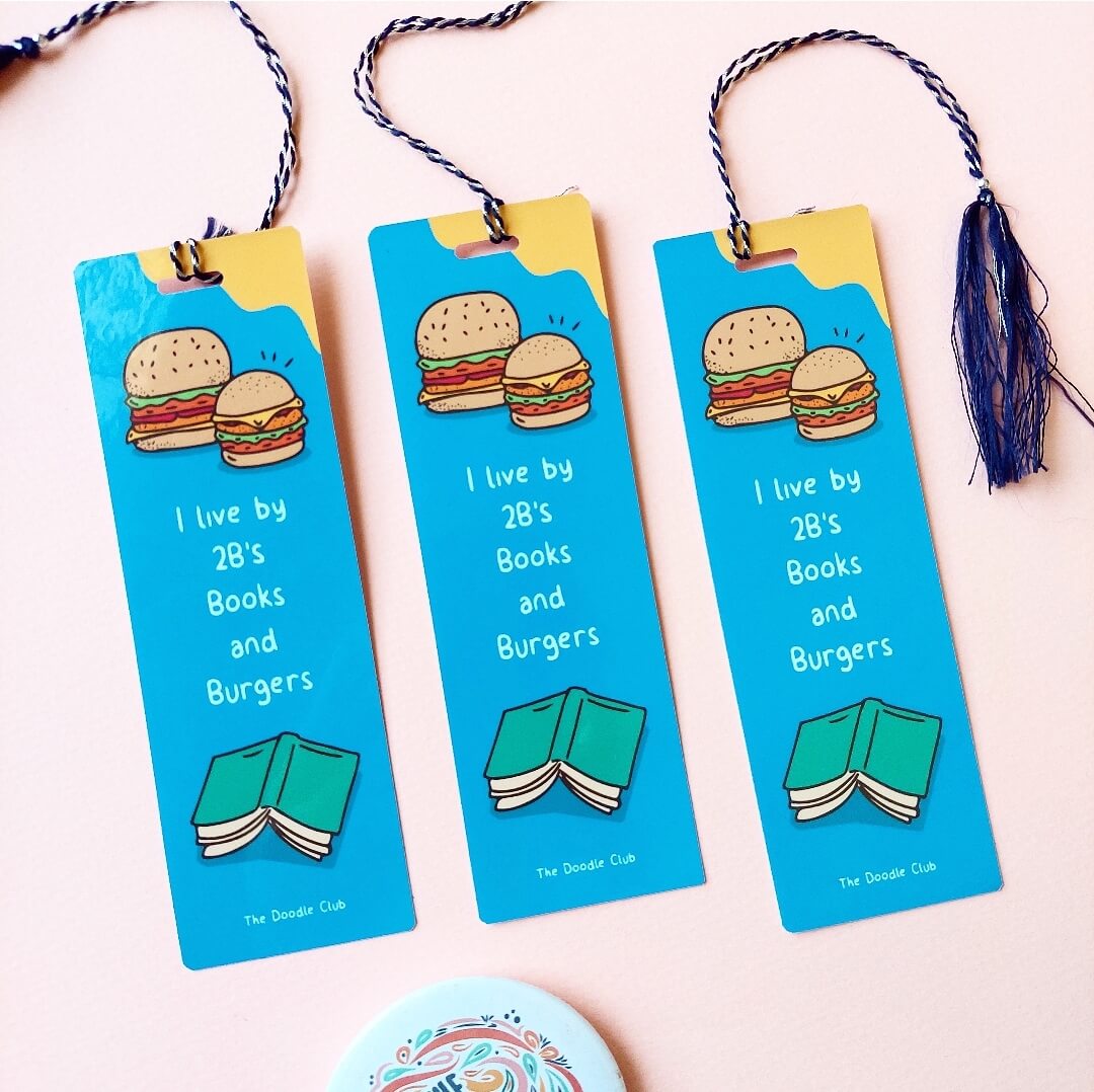 Books and Burgers Bookmark Blue