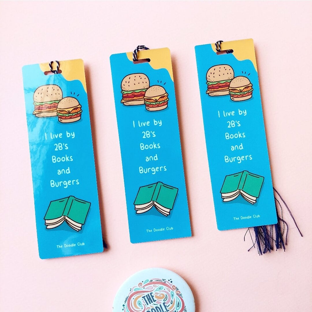 Books and Burgers Bookmark Blue