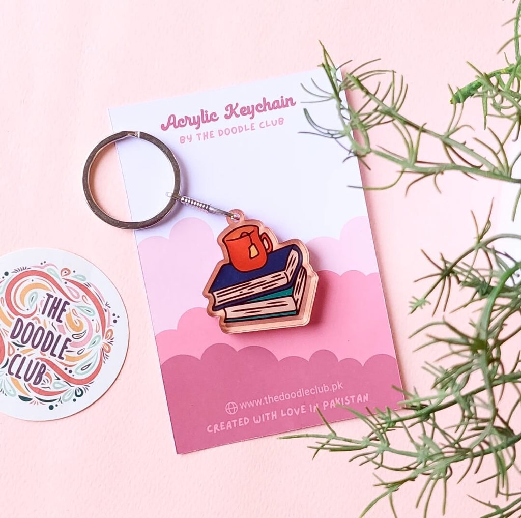Books and Mug Acrylic Keychain