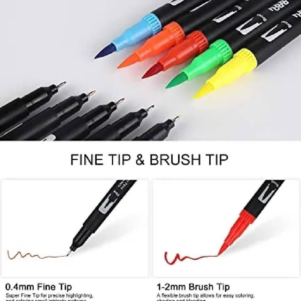 12 Dual Tip Marker Brush Pens. Water-Based, Non Toxic Marker Set.