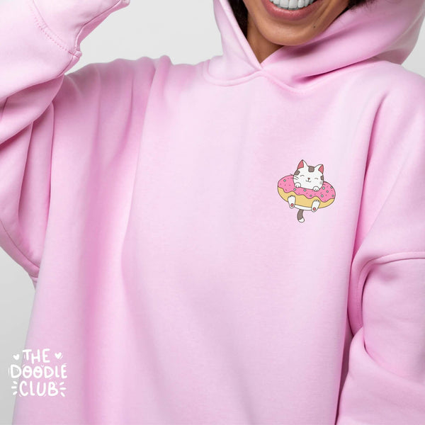 Cat Donut Pocket Print Pink Hoodie (Pre-paid)