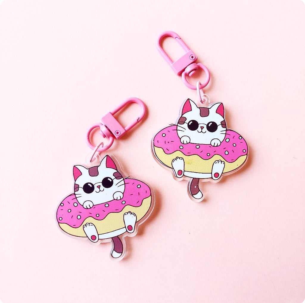 Cat Donut Acrylic Pink Hooks Keychain