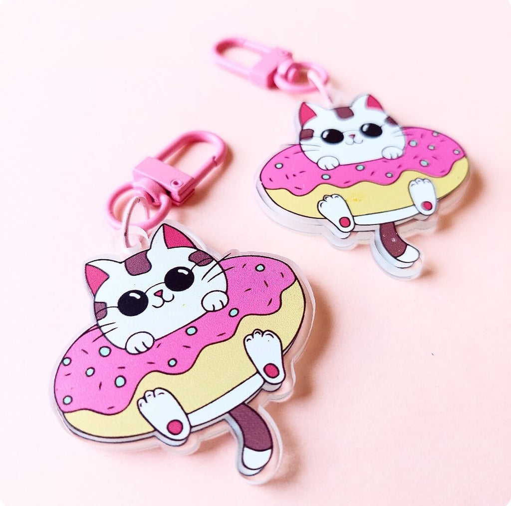 Cat Donut Acrylic Pink Hooks Keychain
