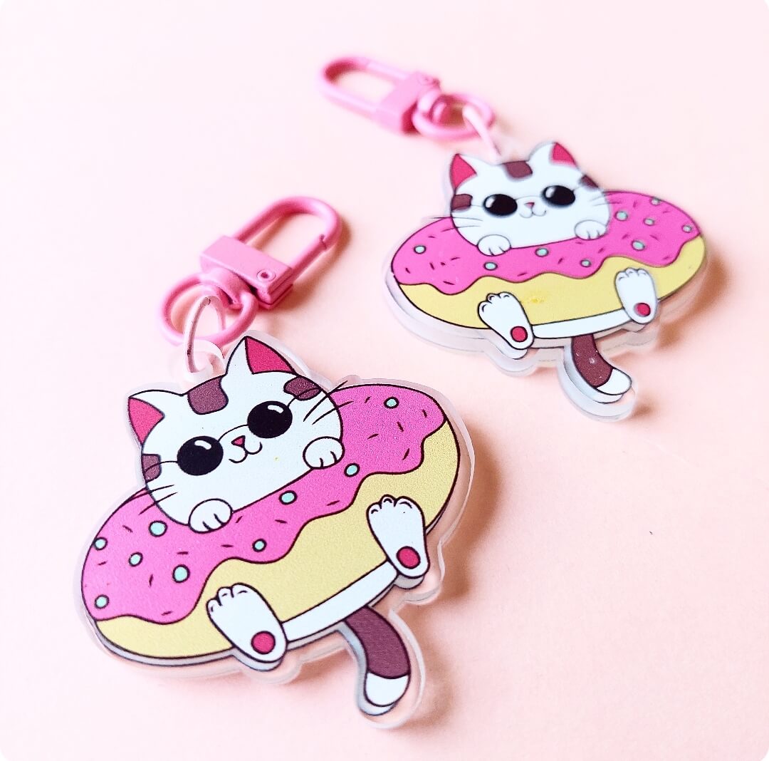 Cat Donut Acrylic Pink Hooks Keychain