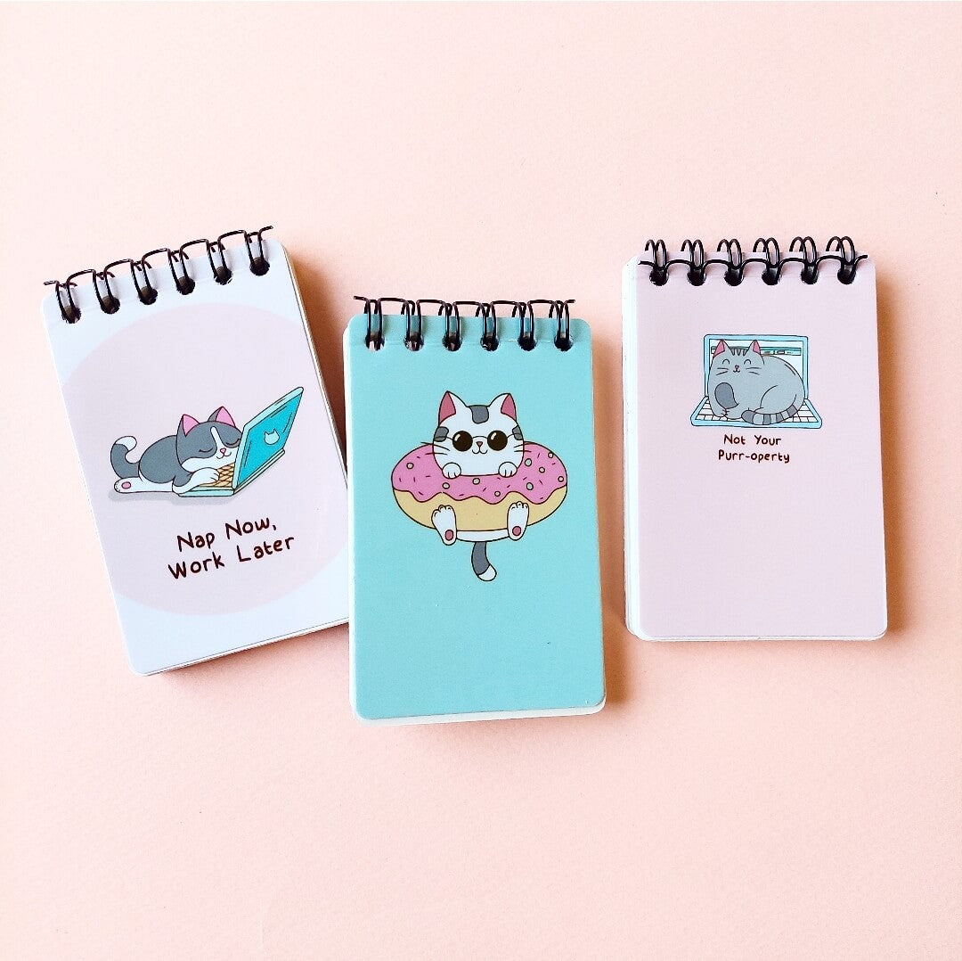Set of 3 Cute Cat Mini Notepads