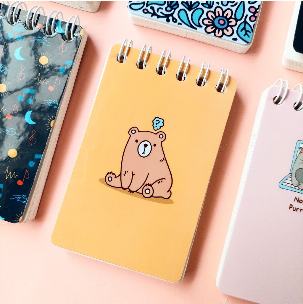 Confused Bear Mustard Mini Notepad