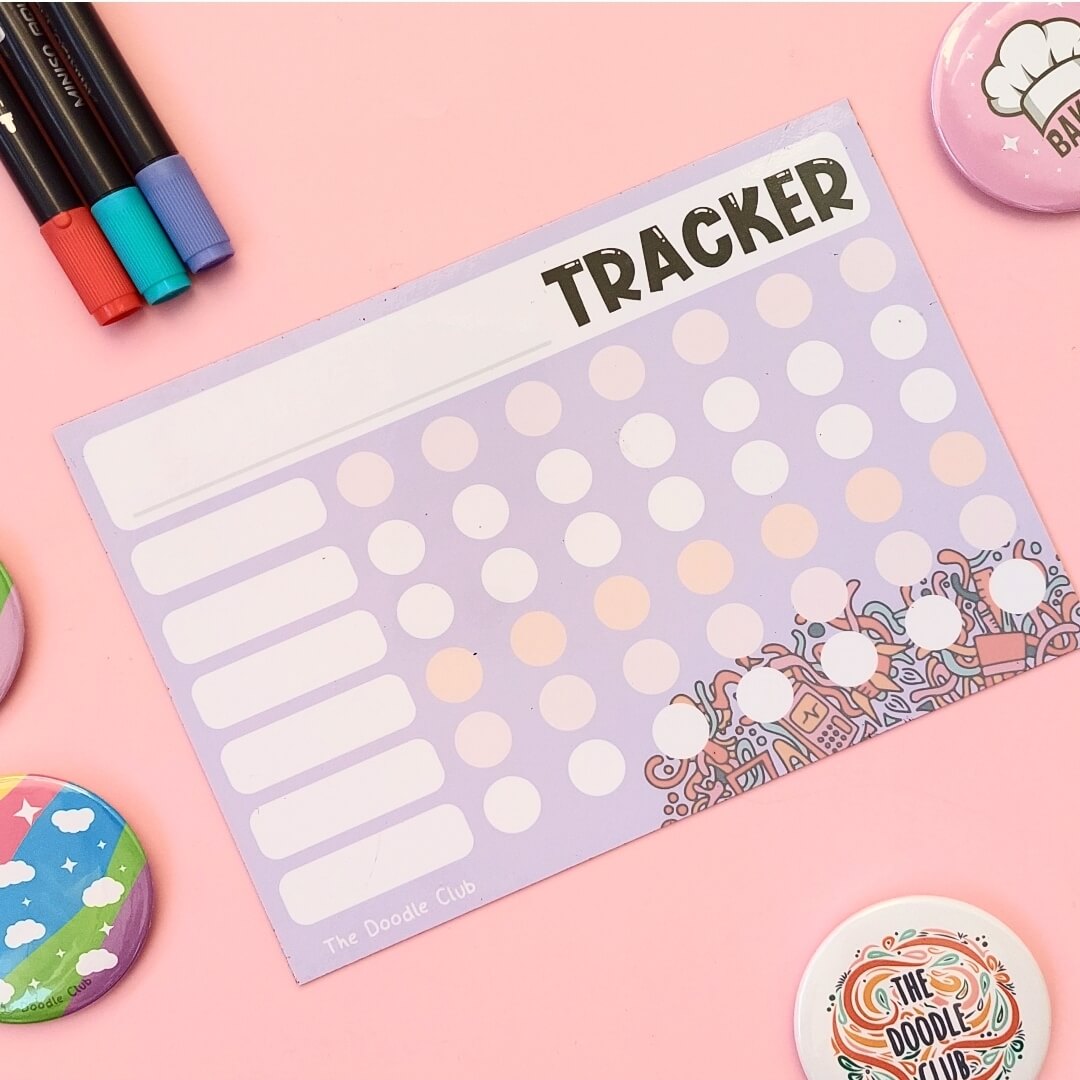 Dry-Erase A5 Magnetic Tracker - Lilac Doodle