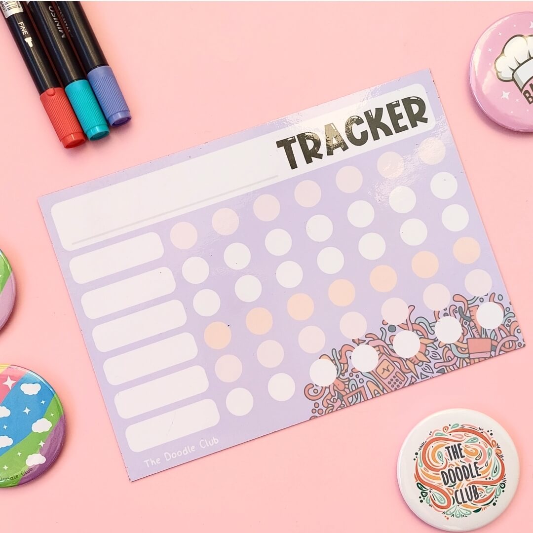Dry-Erase A5 Magnetic Tracker - Lilac Doodle