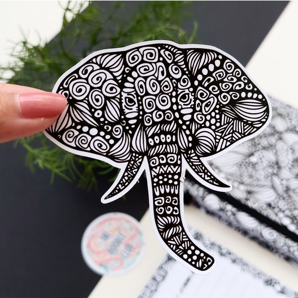 Elephant Doodle Glossy Sticker
