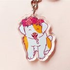 Floral Head Band Dog - White and Brrown Acrylic Keychain