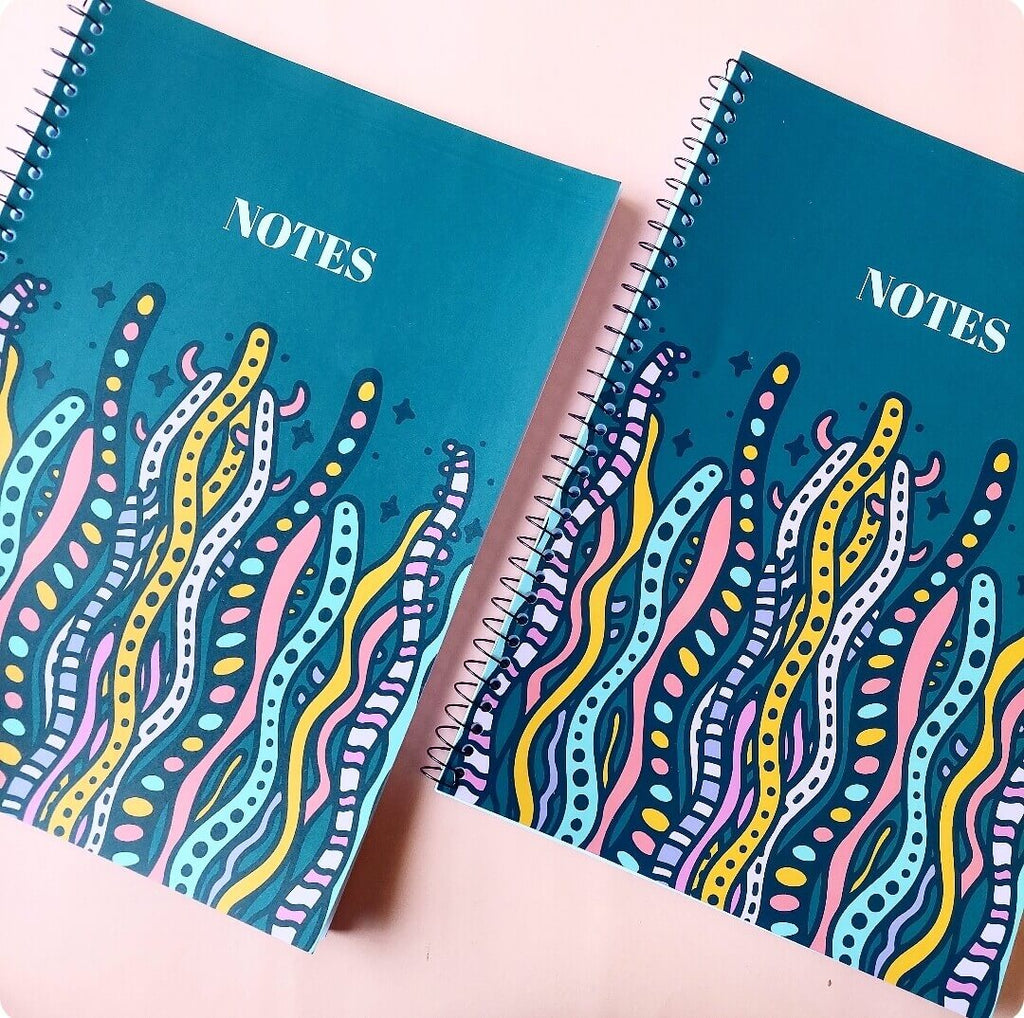 Greyish Blue Seaweed Squiggles A4 Spiral Notebook