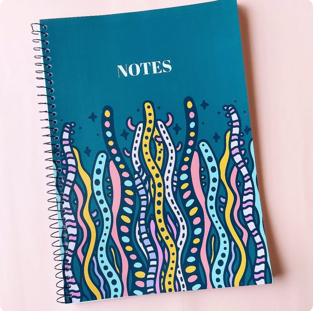 Greyish Blue Seaweed Squiggles A4 Spiral Notebook