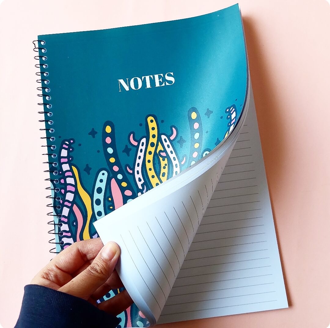 Greyish Blue Seaweed Squiggles A4 Spiral Notebook