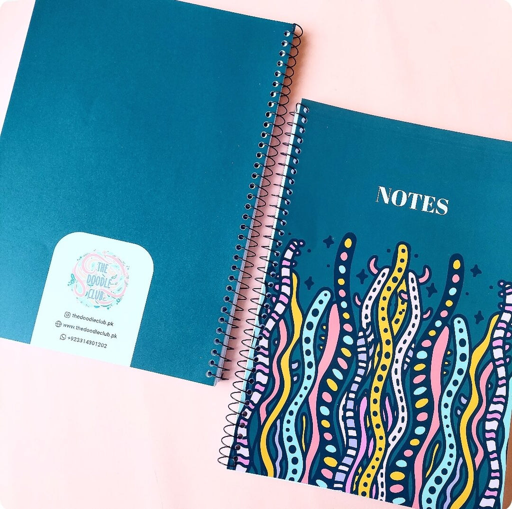Greyish Blue Seaweed Squiggles A4 Spiral Notebook