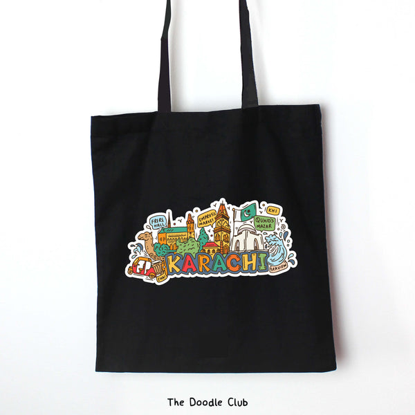 Karachi Doodle Black Totebag