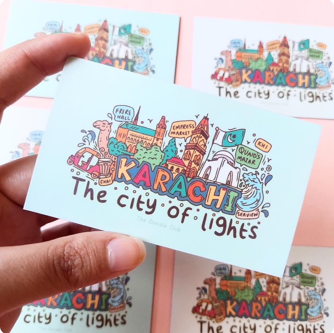 Karachi - The city of lights Mint Green Doodle Fridge Magnet