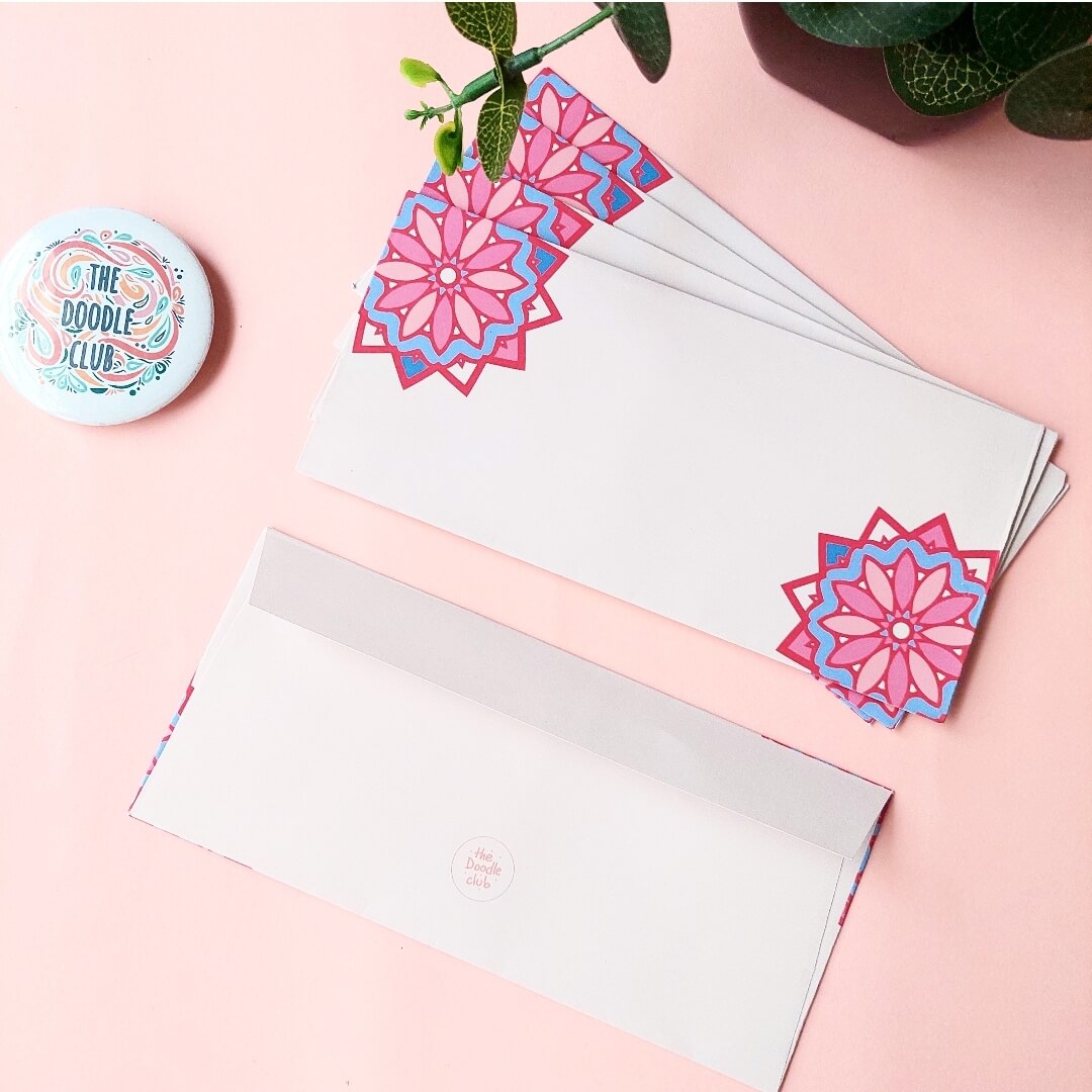 Kiyara Pink Off White Mandala Envelopes