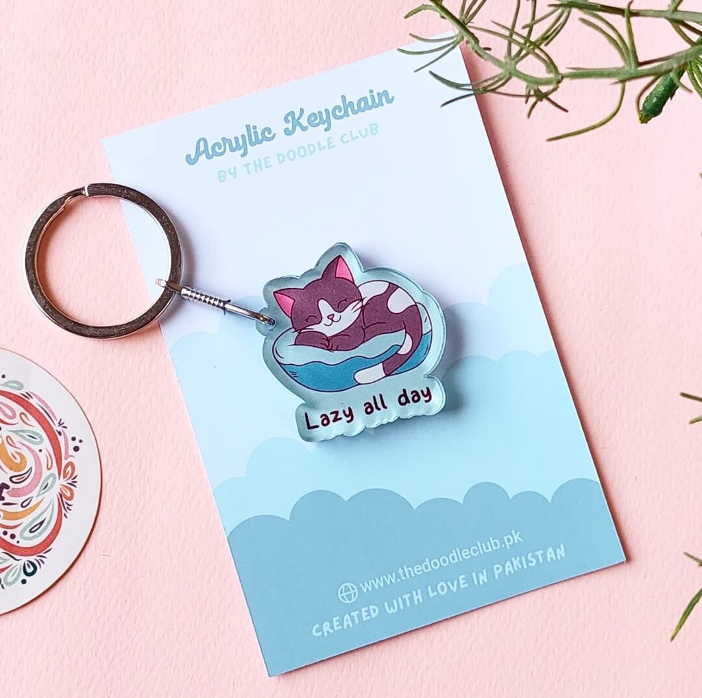 Lazy all Day Cat Acrylic Keychain