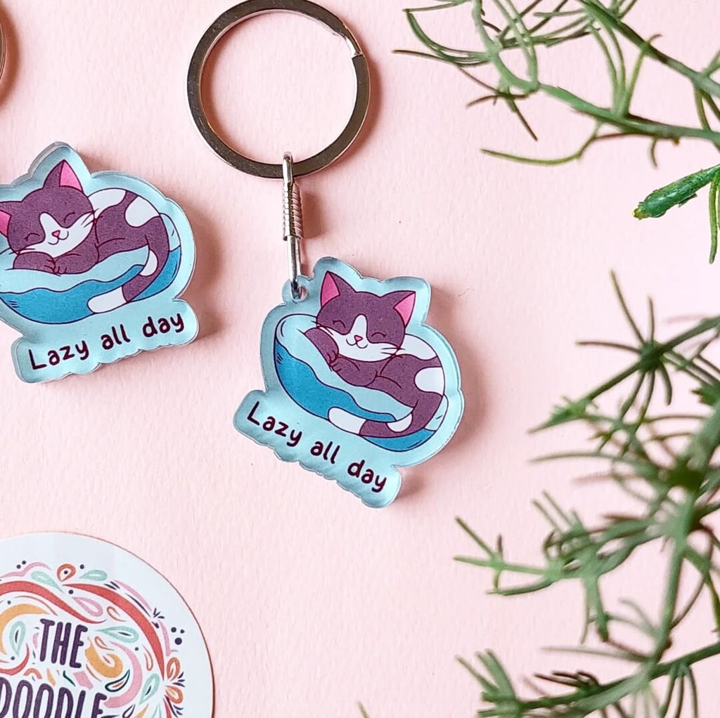Lazy all Day Cat Acrylic Keychain