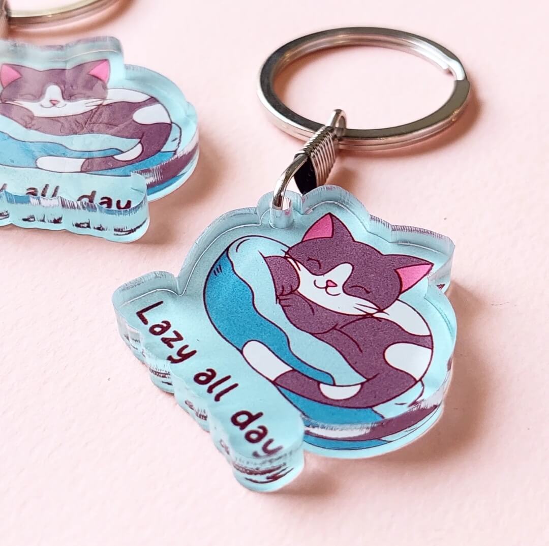 Lazy All Day Cat Acrylic Keychain The Doodle Club lazy-all-day-cat-acrylic-keychain-the-doodle-club