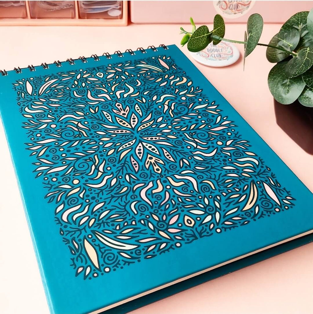 Leaves Doodle Teal Green Sketchbook