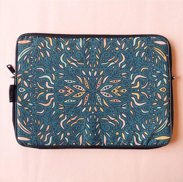 Teal Leaves Doodle Laptop Sleeve