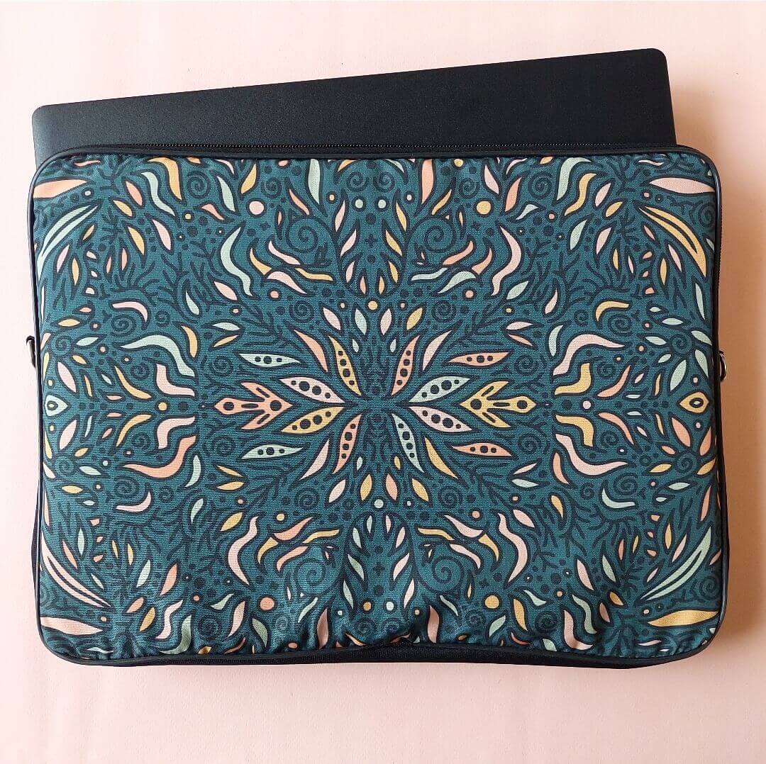 Teal Leaves Doodle Laptop Sleeve