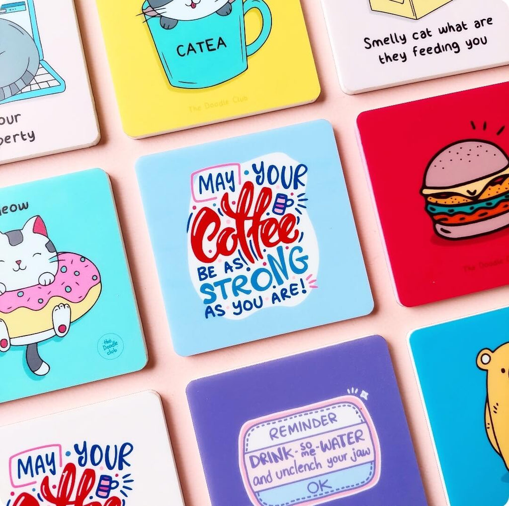 May Your Coffee Acrylic Coaster Sky Blue