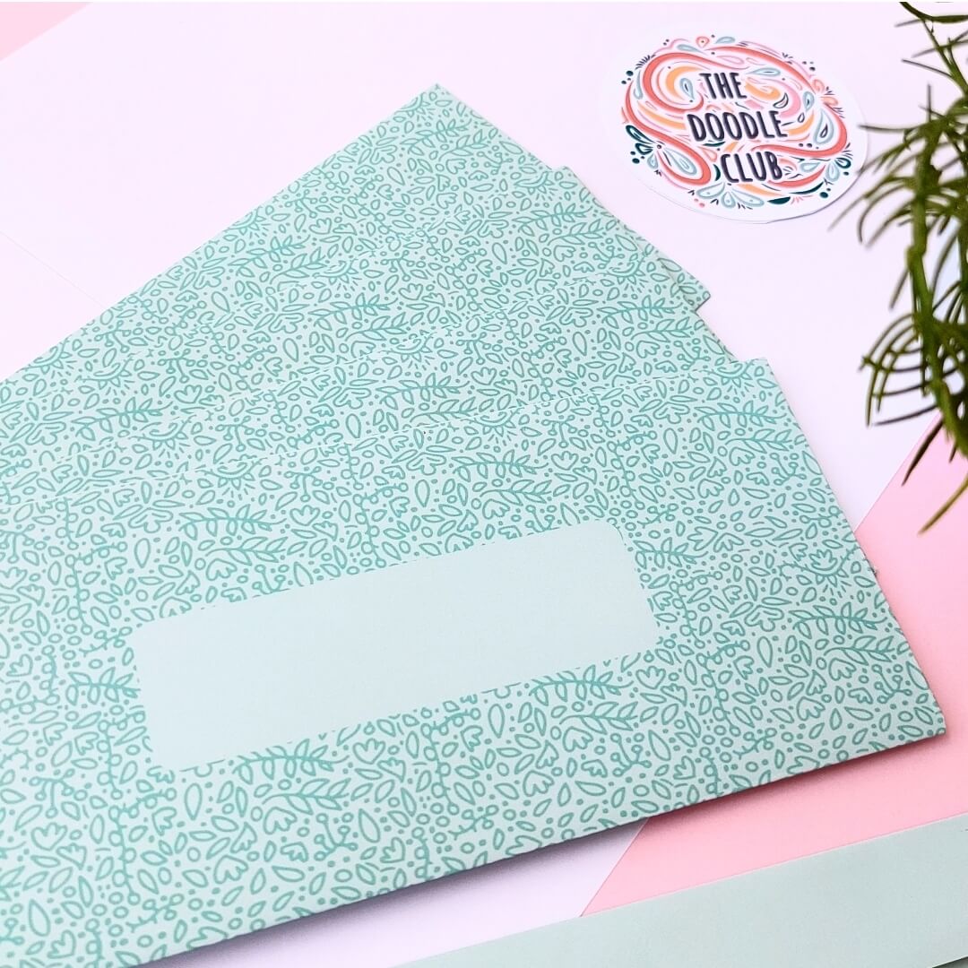 Mint Green Leaves Doodle Envelopes
