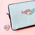 Mint Green Sleepy Cat Laptop Sleeve