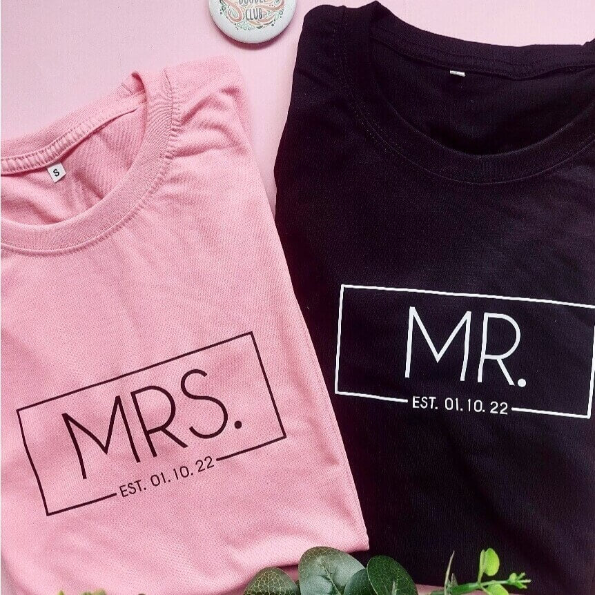 Mr. and Mrs. Anniversary Date Couple T-shirts (Pre-paid)
