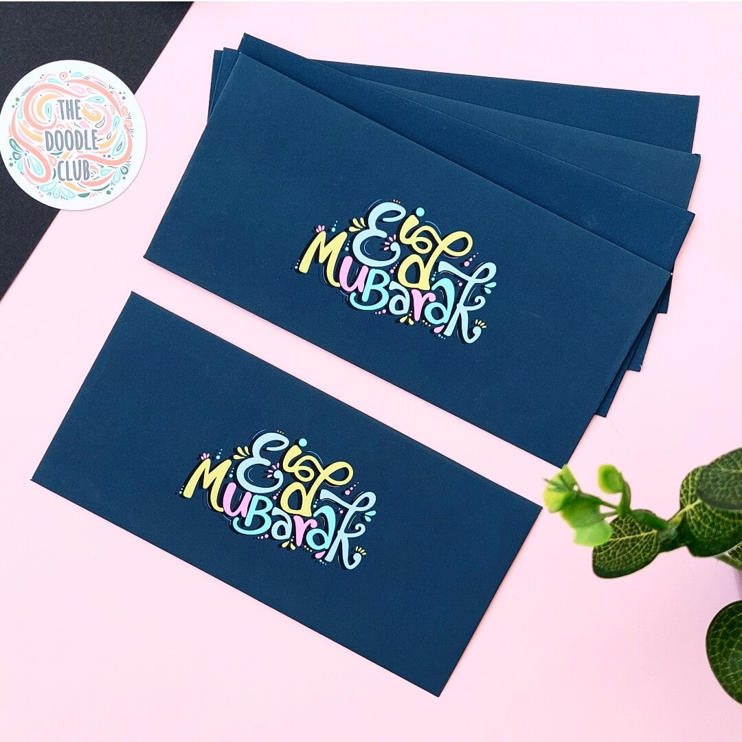 Navy Pastel Rainbow Eid Mubarak Envelopes