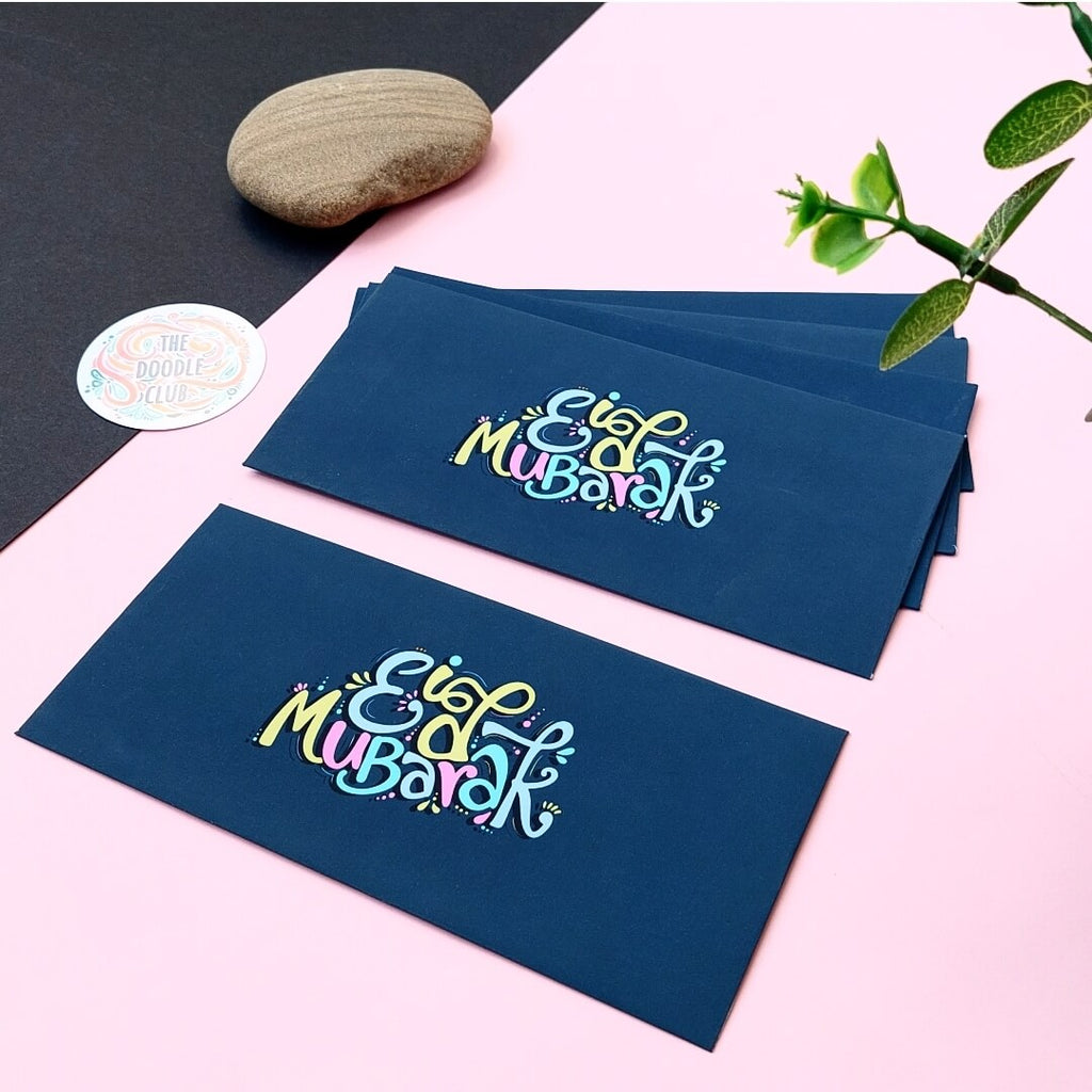 Navy Pastel Rainbow Eid Mubarak Envelopes