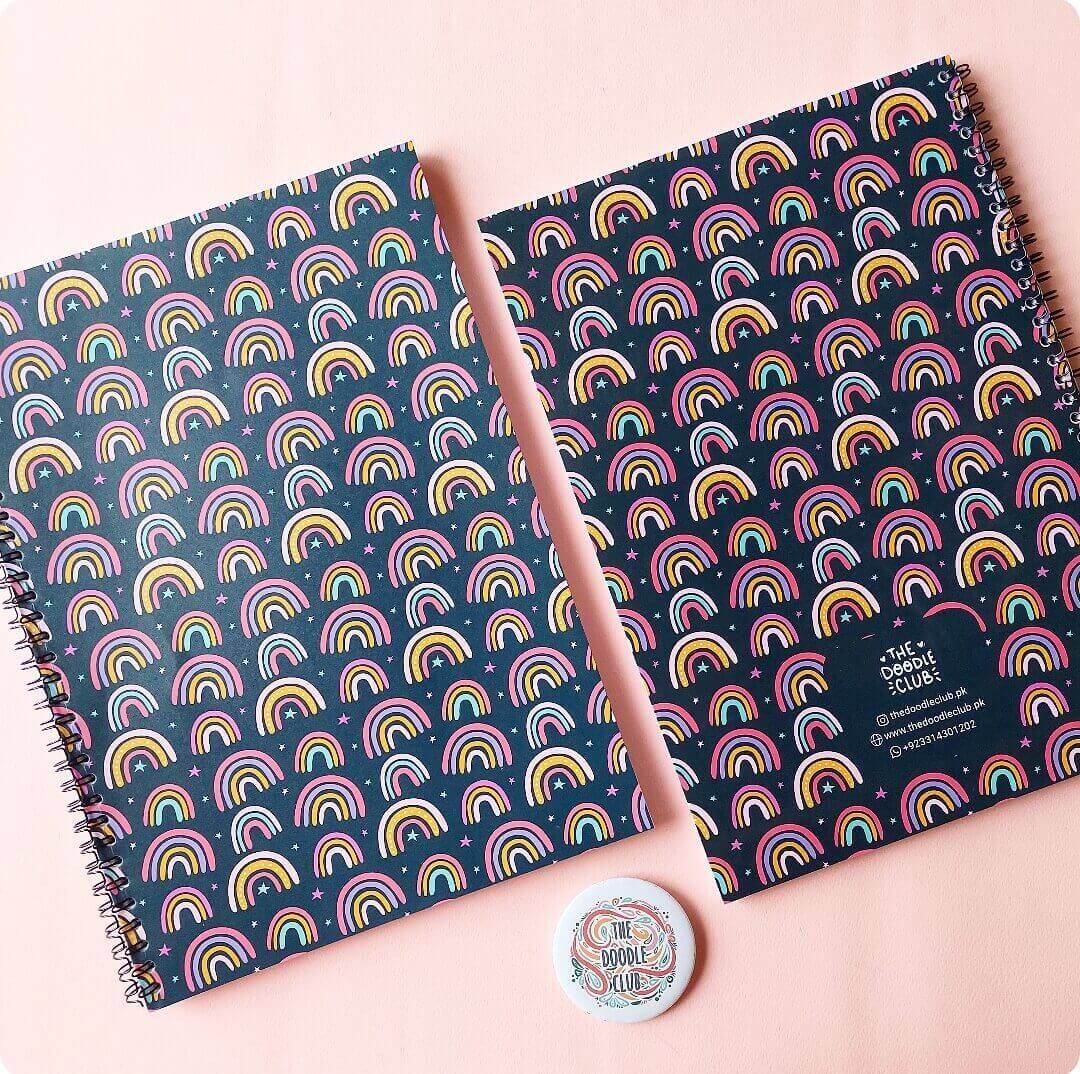 Rainbow Stars Navy A4 Spiral Notebook