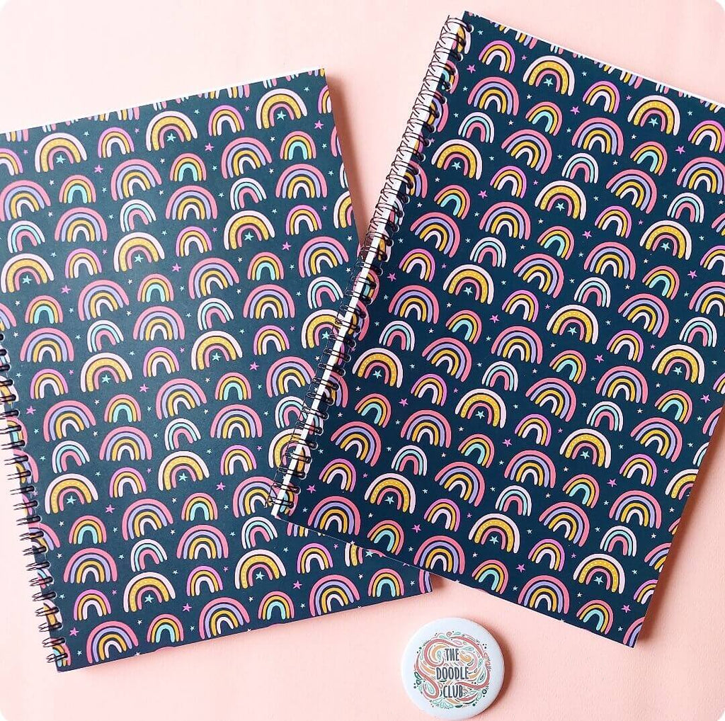 Rainbow Stars Navy A4 Spiral Notebook